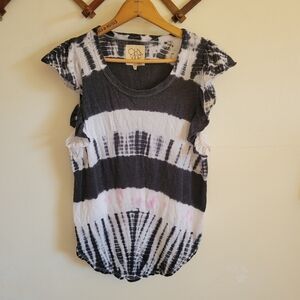 NWOT Chaser Short Cap Sleeve Tie Die Gray Black Medium